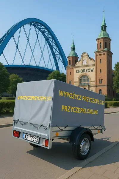 Chorzów przyczepa na tle wesołego miasteczka