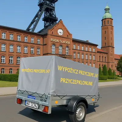 Ruda Śląska przyczepa na tle dworca